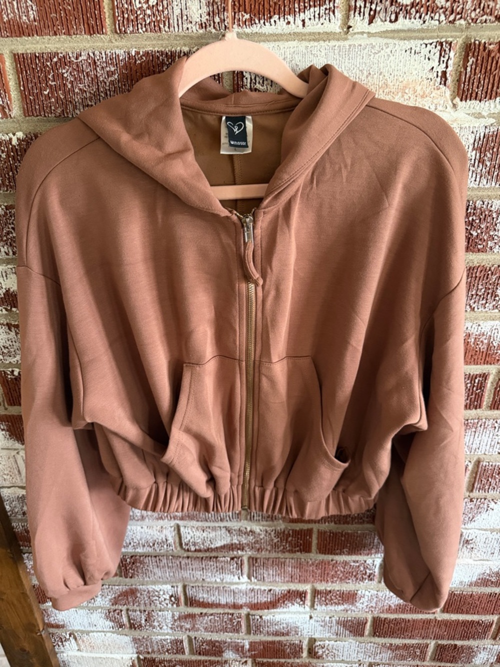 Windsor Off Duty Babe Luxe Zip-Up Crop Hoodie Sz L Athleisure Normcore Baddie